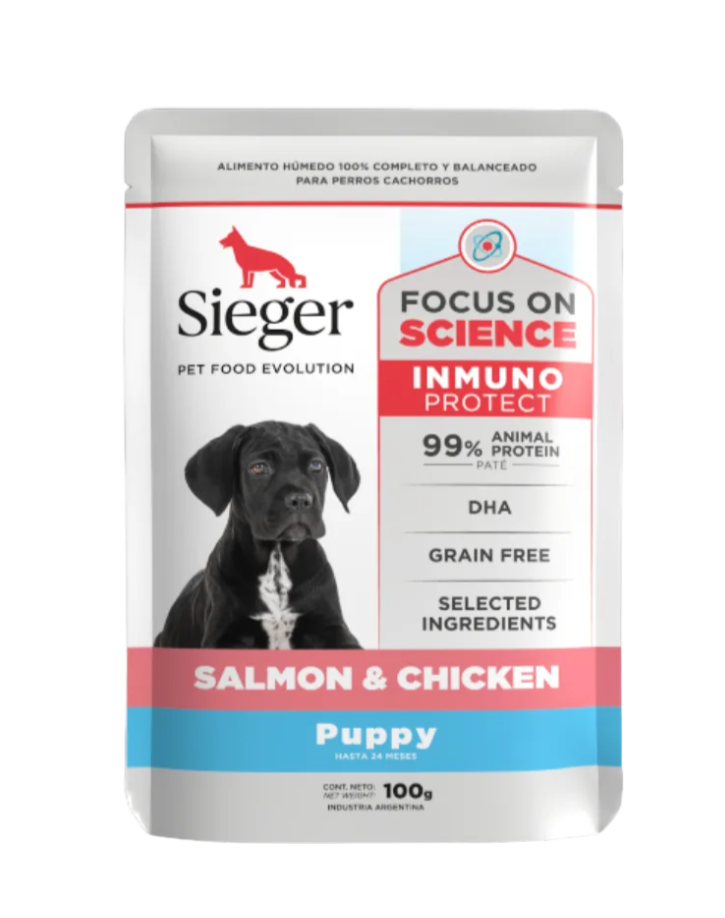 SIEGER PUPPY SALMON Y POLLO POUCH 100GR