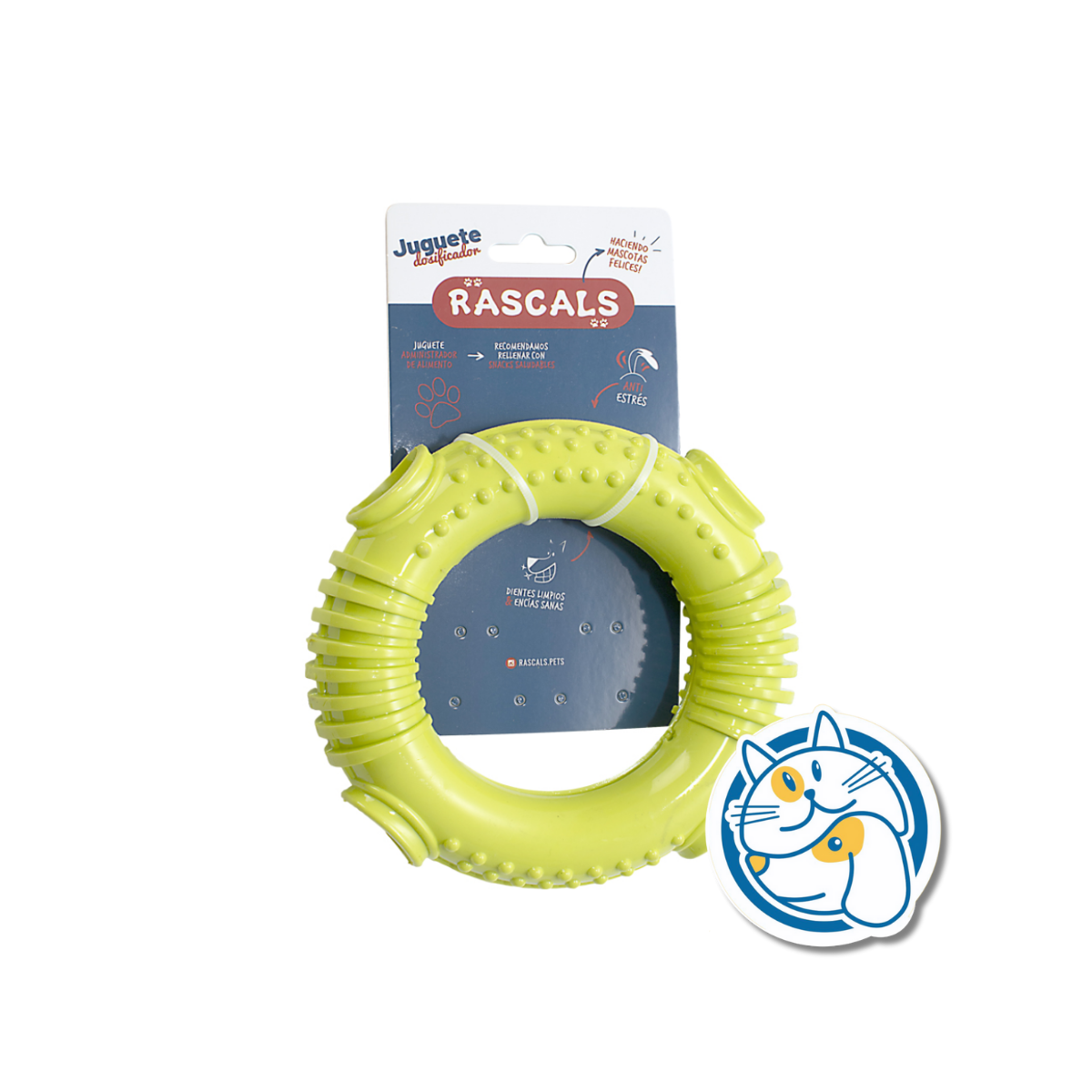 ANILLO JUGUETE DISPENSADOR DE SNACK - COLOR: AMARILLO - MEDIDA: 15,7X3CM - MATERIAL: TPR - PESO: 118GR.