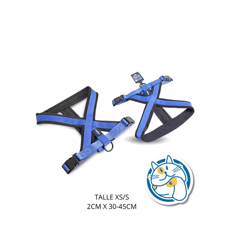 DOG ARNES ACOLCHADO PREMIUM ANTI TIRON，COLOR AZUL，XS/S SIZE, 2 CM X 30-45 CM 1PC/TIE BACKCARD
