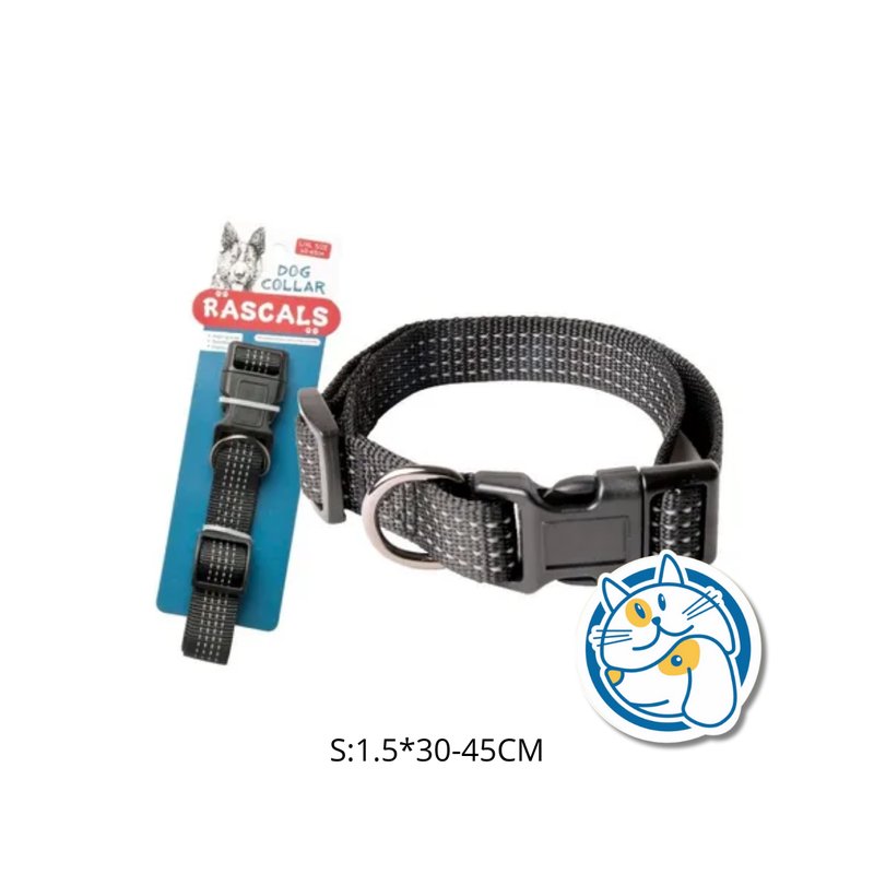 DOG COLLAR REFLECTIVO，NEGRO COLOR，S:1.5*30-45CM ，1PC/TIE BACKCARD