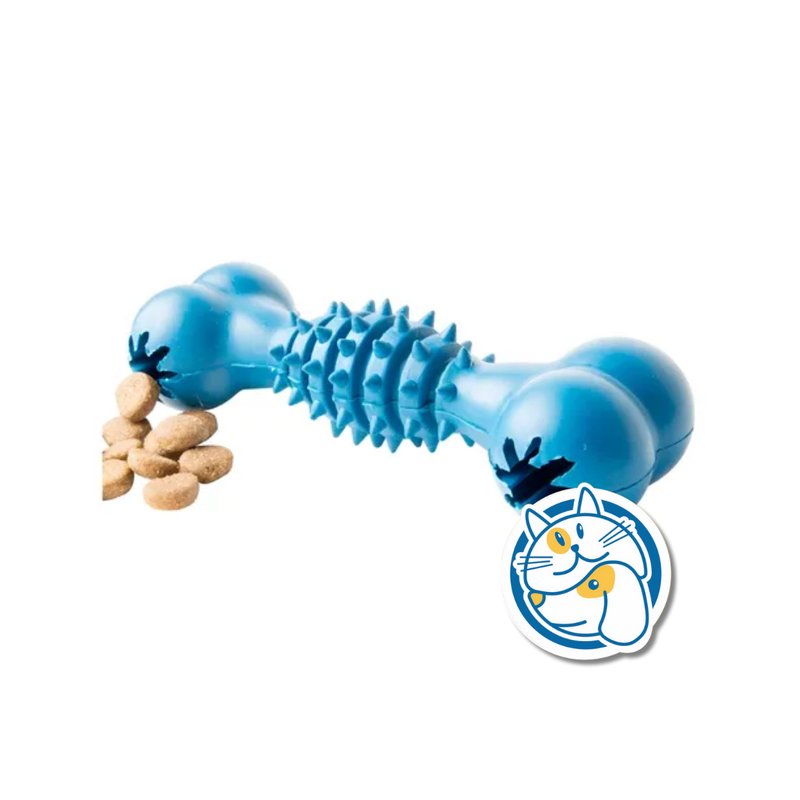 HUESO JUGUETE GOMA DISPENSADOR SNACK - COLOR AZUL - MEDIDA:17.5X5.5CM, NO FTLATOS 1PC/TIE BACKCARD -