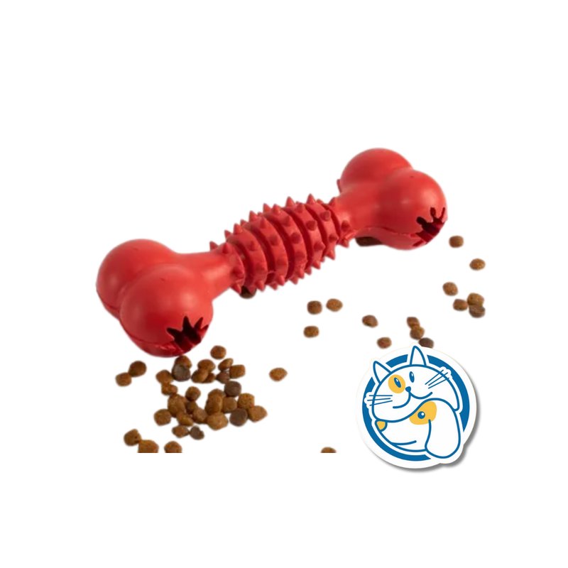 HUESO JUGUETE GOMA DISPENSADOR SNACK - COLOR ROJO - MEDIDA:17.5X5.5CM, NO FTLATOS 1PC/TIE BACKCARD