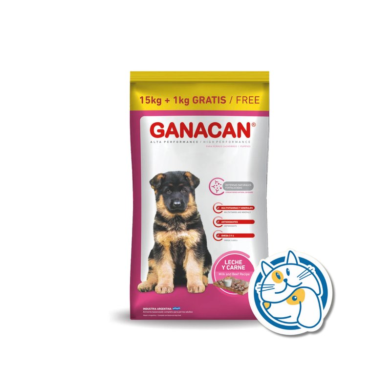 GANACAN PERROS CACHORROS CARNE Y LECHE 15+1KG