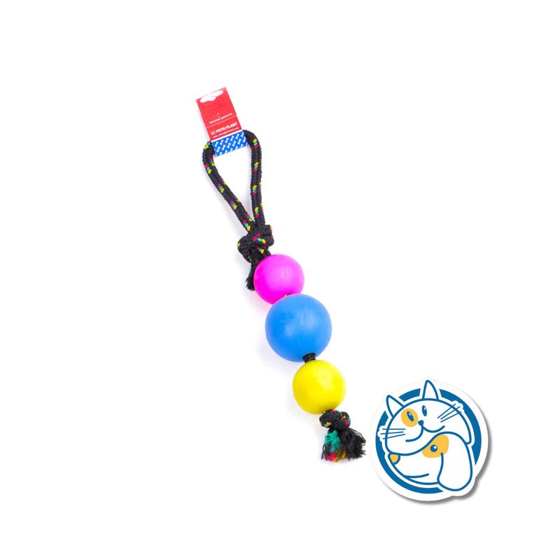 S802 - PELOTA DE GOMA GRANDE + PELOTA GOMA MEDIANA + SOGA ALPINA 12MM X LARGO 45 CM