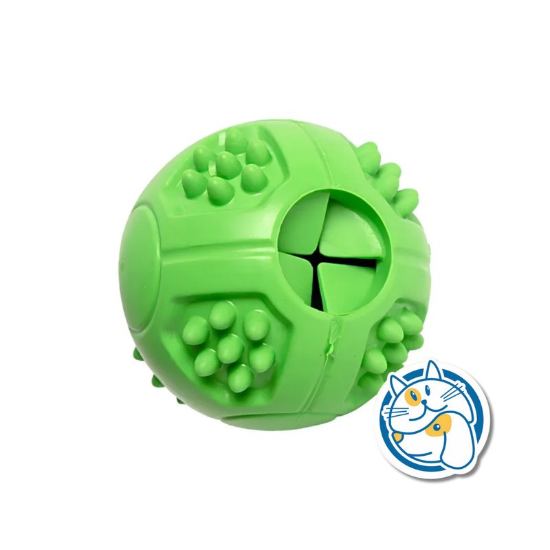 PELOTA - DOSIFICADOR DE GOMA DE COMIDA - COLOR: VERDE - MEDIDA: 7,6CM DIAM. - PESO: 155GR. -