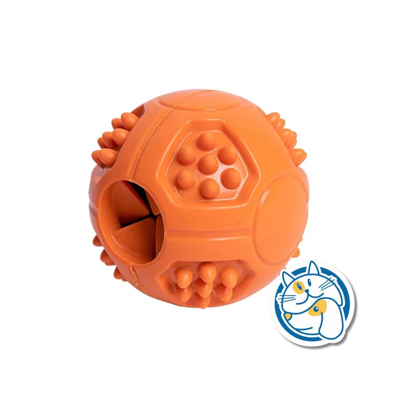 PELOTA - DOSIFICADOR DE GOMA DE COMIDA - COLOR: NARANJA - MEDIDA: 7,6CM DIAM. - PESO: 155GR. -