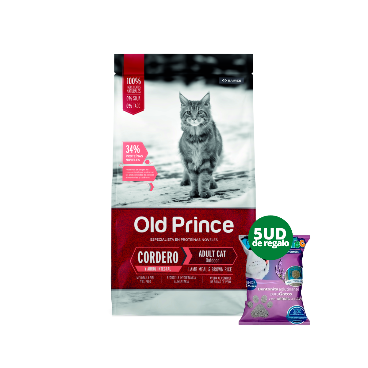 OLD PRINCE PROTEINAS NOVELES GATOS ADULTOS CORDERO Y ARROZ 7,5KG + 5 ZOOTEC LAVANDA 4KG