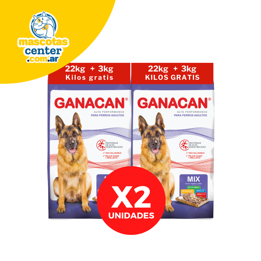 Ganacan Perro Adulto Mix 22+3KG COMBO X2